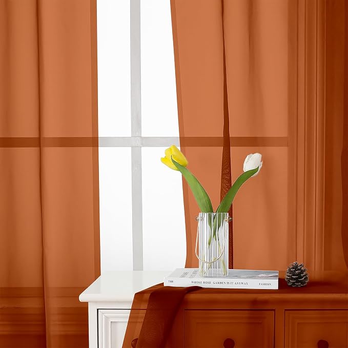 Orange Sheer Curtains 72 Inches Long 2 Panels, Rod Pocket Voile Light Filtering - Image 7