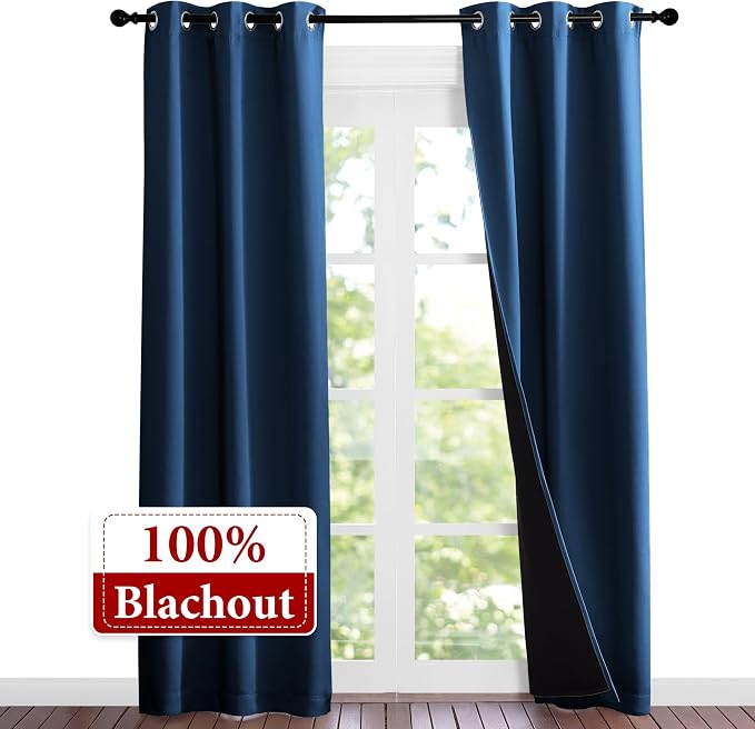 NICETOWN Moroccan Blue Full Shade Curtain Panels, Pair of Thermal Insulated & - Image 2