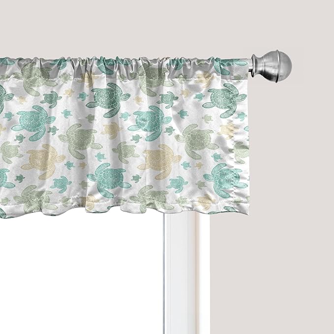 Ambesonne Turtles Window Valance, Illustration of Repeating Motifs of Animal Print in Assorted Tones, Curtain Valance for Kitchen Bedroom Decor with Rod Pocket, 54" X 12", Seafoam and Grey Yellow
