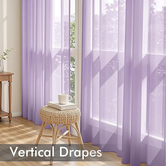 MIULEE Light Purple Sheer Curtains 63 Inches Long 4 Panels 42 x 63 Inches | - Image 5