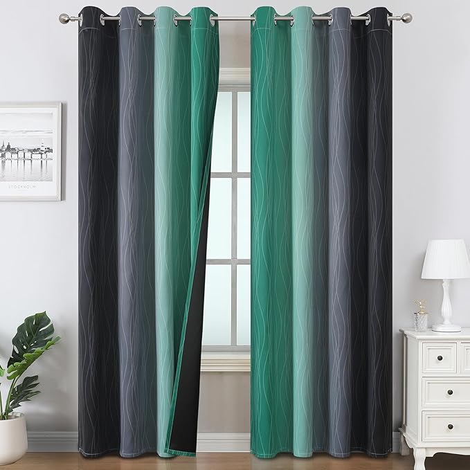 Black and Green Ombre Blackout Curtains 96 Inches Long | Gradient Curtains by ESTELARTEXTILER