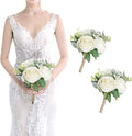 Bridesmaid Bouquets Set of 2 - Ivory White Artificial Flowers Bouquet for Bridesmaids Wedding Small Floral Centerpieces for Marriage Proposal Party Anniversary Dining Table Decor -7 Inch