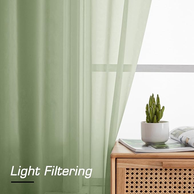 Simplebrand Light Green Sheer Curtains 96 Inches Long 2 Panels, Light Filtering - Image 6