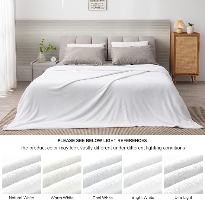 BEDELITE Fleece Blanket Soft Plush Queen Size Bed Blanket White 90"x90" | Ultra - Image 3