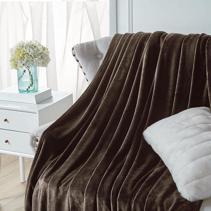 Walensee Fleece Blanket Plush Throw Fuzzy Lightweight (Queen Size 90x90 Brown) Super Soft Microfiber Flannel Blankets for Couch, Bed, Sofa Ultra Luxurious Warm and Cozy for All Seasons