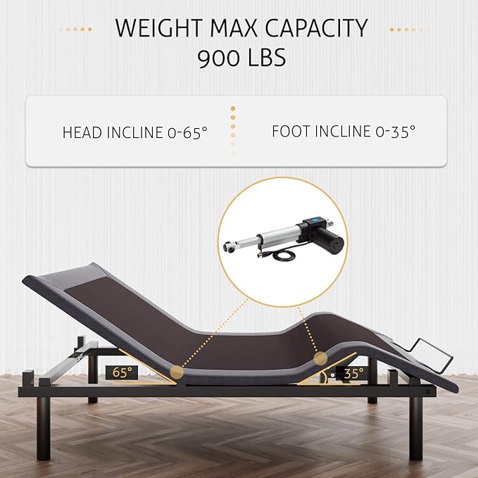 SHA CERLIN Electric Adjustable Bed Base, Ergonomic Basic Queen Size Bed Frame with Upgraded Motors and Wireless Remote Control, Independent Head and Foot Incline, Assembly Required