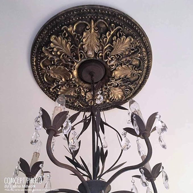 Ekena Millwork CM12BRUWC Bradford Hand-Painted Ceiling Medallion , Ultra Pure White Crackle