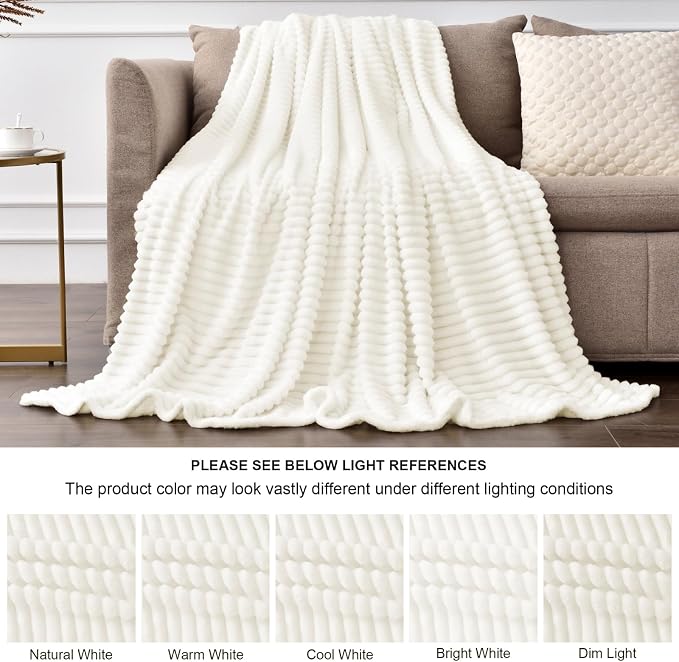 BEDELITE 3D Ribbed Jacquard Cream Blankets Queen Size - Image 5
