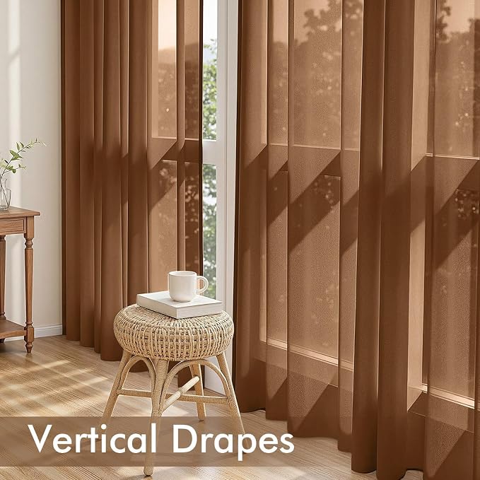 MIULEE Dark Brown Sheer Curtains 90 Inches Long 4 Panels 42 x 90 Inches | Light - Image 5