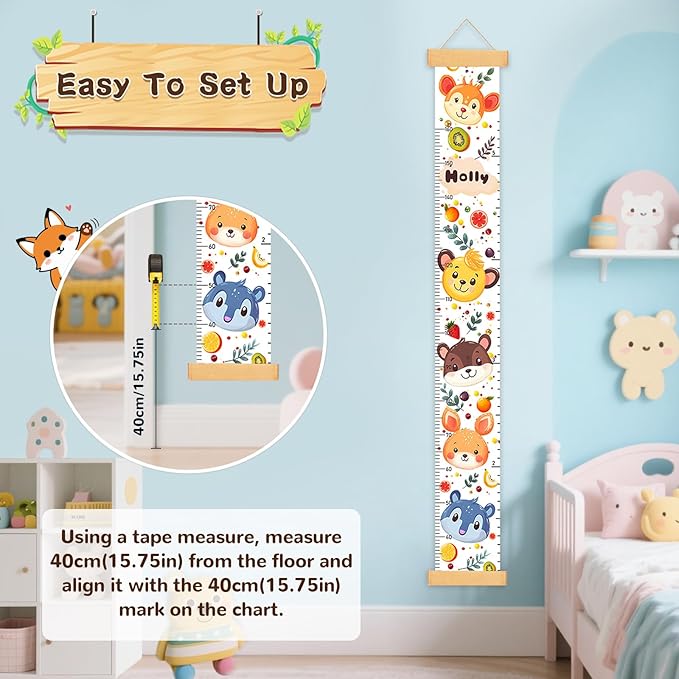 Personalized Rainbow Growth Chart for Wall Kids, Name Height Chart for Kids, for Nursery & Bedroom, Baby Shower Gift (60.6" x 8.3")