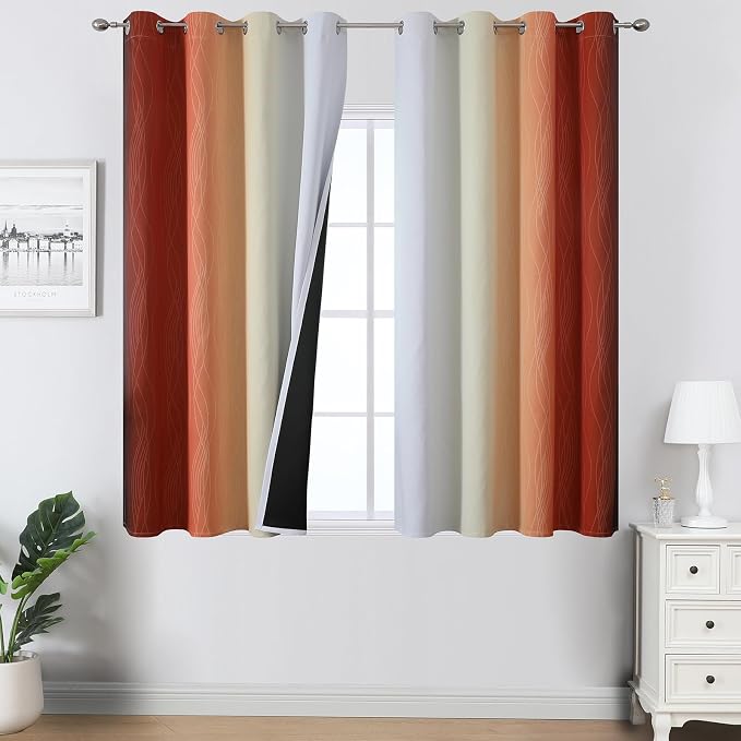 Burnt Orange and Greyish White Ombre Blackout Curtains 52Wx54L Inch Long | by ESTELARTEXTILER