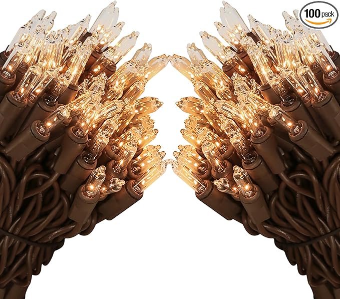 LIDORE Super Bright Clear Mini Christmas Tree String Lights, Gift for Decoration, 21.45FT 100 Count Bulbs with Brown Cord, UL Listed Indoor Outdoor Lighting for Holiday (Brown Cable, 2-Pack)