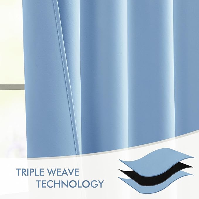 MIULEE Sky Blue Back Tab Blackout Curtains 52x102 Inch Long 2 Panels Set | Rod - Image 7
