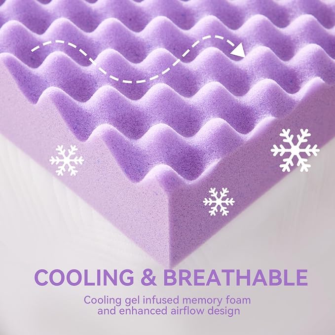 SINWEEK 1.5 Inch Egg Crate Cooling Gel Memory Foam Mattress Topper Full Size, Soft Mattress Pad for Back Pain Relief, Bed Topper, CertiPUR-US Certified