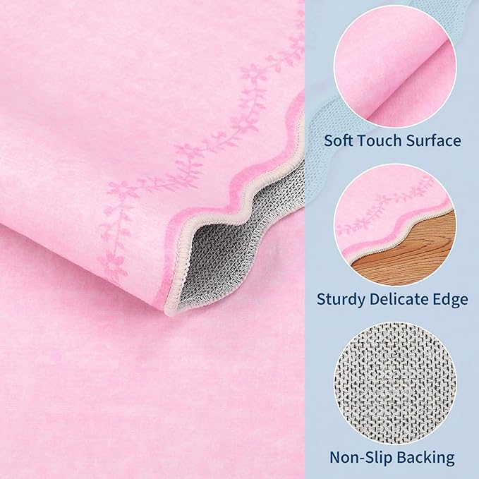GarveeHome Scalloped Entryway Rug 2x3 Pink Washable Front Door Entry Rug | - Image 4