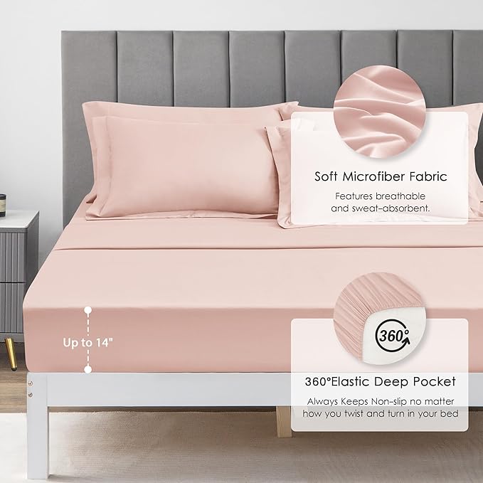 Love's cabin California King Comforter Set Pink, 7 Pieces California King Bed in a Bag, All Season Bedding Sets with 1 Comforter, 1 Flat Sheet, 1 Fitted Sheet, 2 Pillowcase and 2 Pillow Sham