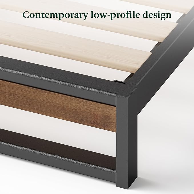 ZINUS Suzanne Bamboo and Metal Platform Bed Frame, 7-Inch Low Profile, Solid Steel Construction, No Box Spring Needed, Wood Slat Support, Easy Assembly, Chestnut Brown, Full