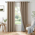 100% Blackout Linen Textured Curtains 96 Inch Long, Copper Brown | 100% by 100BlackoutShield