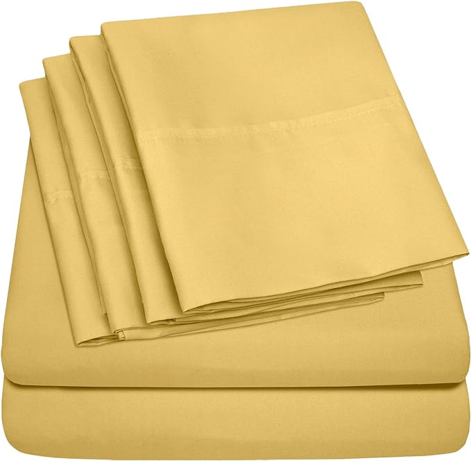 Sweet Home Collection 6 Piece 1500 Supreme Collection Brushed Microfiber Deep Pocket Sheet Set-2 Extra Pillow Cases, Great Value, Split King, Yellow