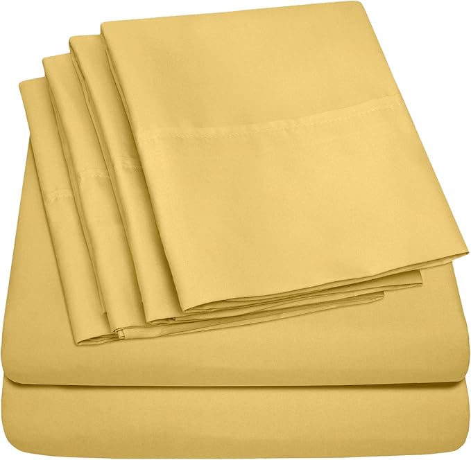 Cal King Size Bed Sheets - 6 Piece 1500 Supreme Collection Fine Brushed Microfiber Deep Pocket California King Sheet Set Bedding - 2 Extra Pillow Cases, Great Value, California King, Yellow
