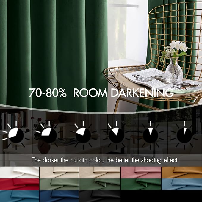 MIULEE Velvet Curtains 50W x 108L 2 Panels Hunter Green Blackout Curtains | - Image 4