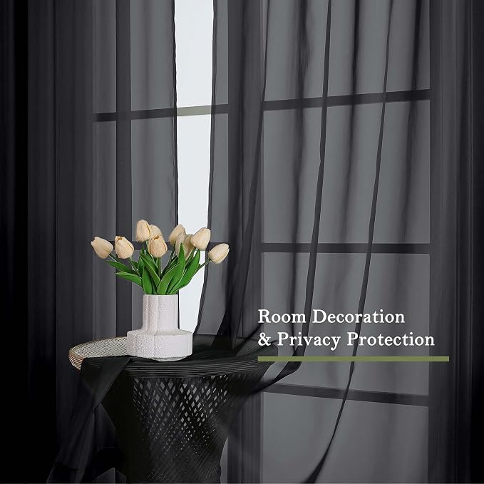 Black Sheer Curtains 108 Inches Long 2 Panels Set, Extra Wide Airy Voile Sheer - Image 6