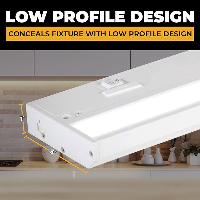 LED Under Cabinet Lighting Hardwired - 3CCT 18 Inch White Finish - Undercabinet Lights for Kitchen - Linkable Undercounter Dimmable Plug in Light or Hard Wired - Under Counter Fixture Direct Wire