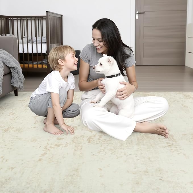 3x8 Washable Runner Rug：Modern Abstract Kitchen Soft Carpet Beige | - Image 10