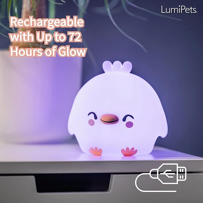 Lumipets Clara The Chick Squishy Silicone Night Light for Kids | Cute Night Light with Remote & Touch Control for Baby & Toddler Bedrooms | Color Changing Portable Animal Nightlight | Soft Mood Lamp