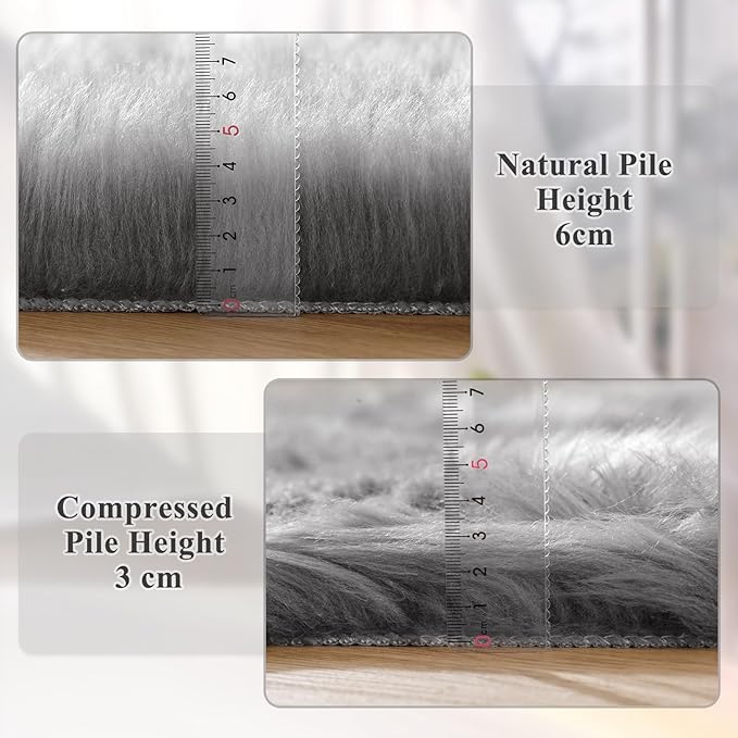 ORINOVA Silver Grey Washable Shaggy Round Rugs 6.6ft Large Faux Sheepskin Fur - Image 4