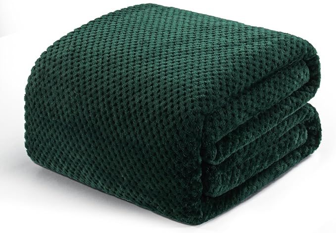 Exclusivo Mezcla Soft Waffle Fleece Bed Blanket Twin Size, Forest Green | by ExclusivoMezcla