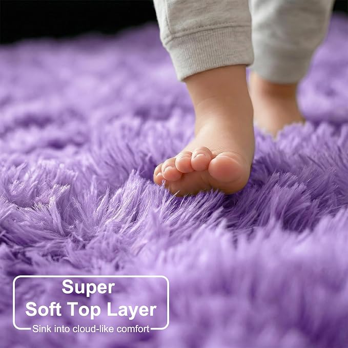 Amdrebio Purple Fluffy Round Kids Area Rug 5Ft - Image 4