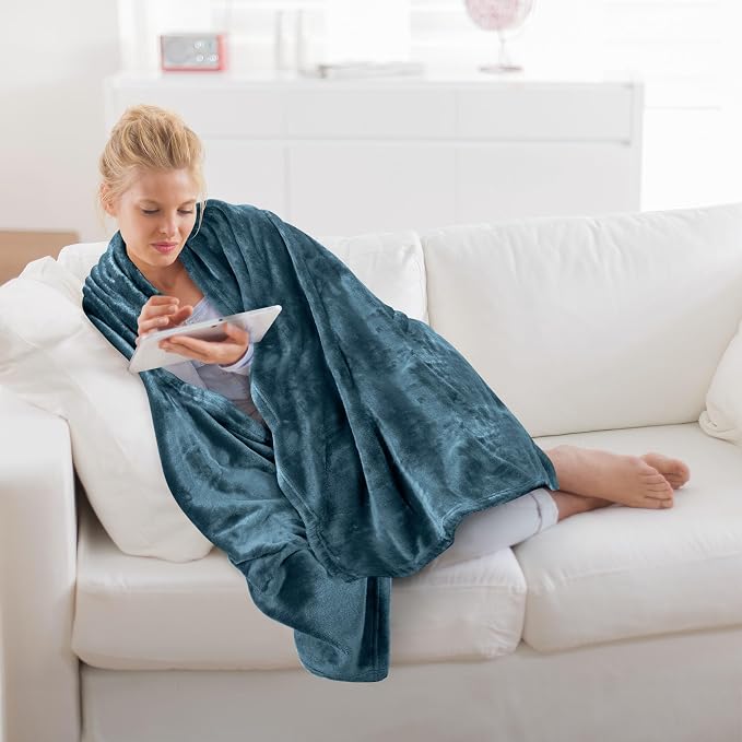Utopia Bedding Soft Fleece Bed Blanket Throw Size Stone Blue | Microfiber Plush - Image 3