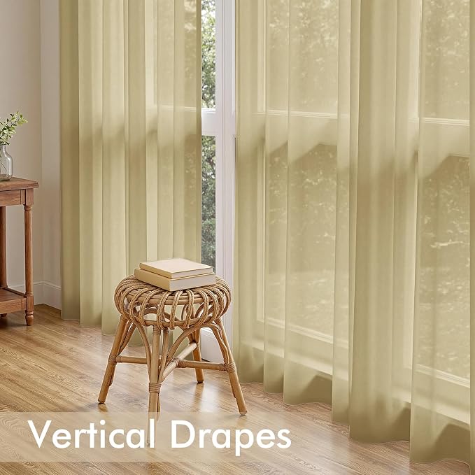 MIULEE Gold Sheer Curtains 108 Inches Long 4 Panels 42 x 108 Inches | Light - Image 5