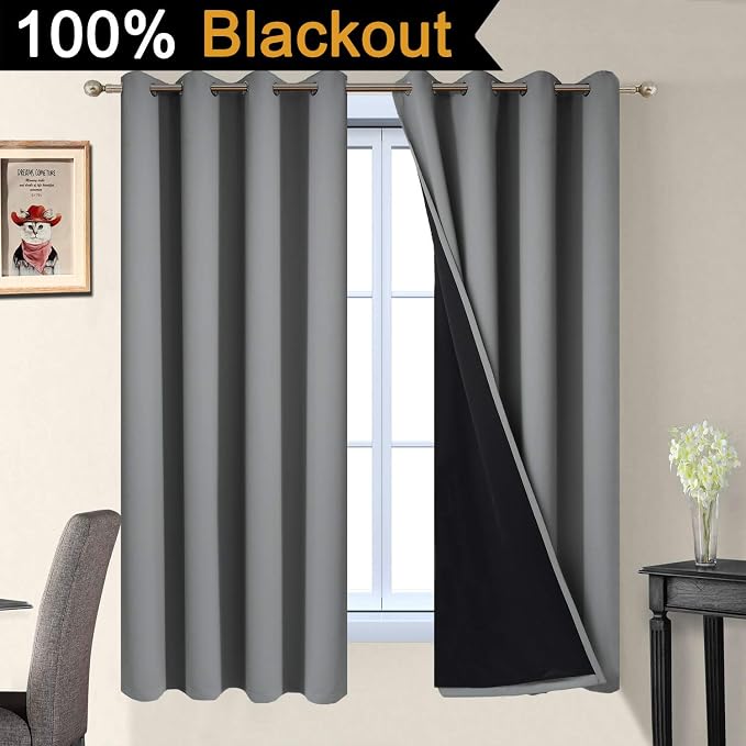 Yakamok Grey Blackout Curtains 63 Inches Long - Image 2