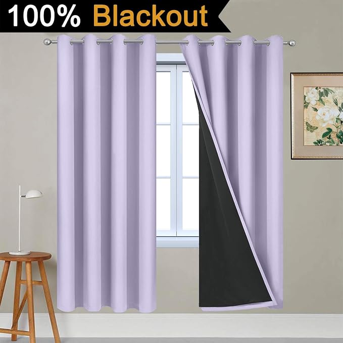 Yakamok Lilac 100% Blackout Curtains 72 Inches Long - Image 2