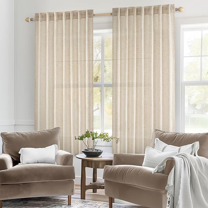 MIULEE Light Taupe Linen Curtains 52x45 Inch 2 Panels - Image 2