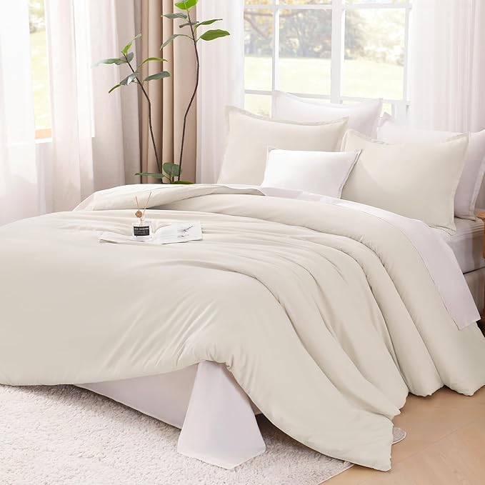 Litanika Oversized King Comforter 120x120, 3 Pieces Beige Lightweight Solid Bedding Comforter Set, All Season Fluffy Bed Set (1 Comforter & 2 Pillowcases)