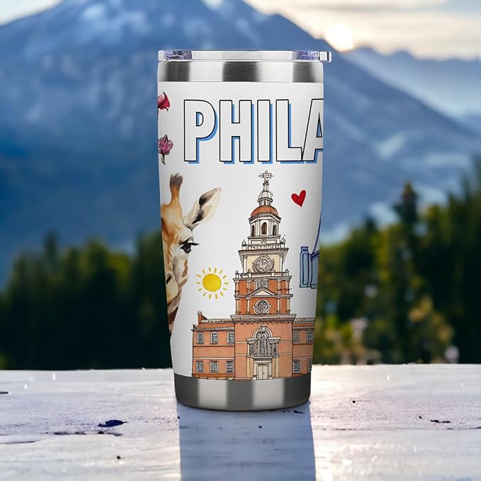 City Travel Mug for City Lover,20oz Double Wall Tumbler Vacuum Insulated Stainless Steel Coffee Cups (Philadelphia)
