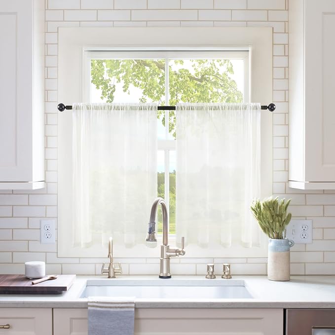 MIULEE 2 Panels Kitchen Tiers Half Window Sheer Curtains 29 X 45 Inch Ivory | by MIULEE