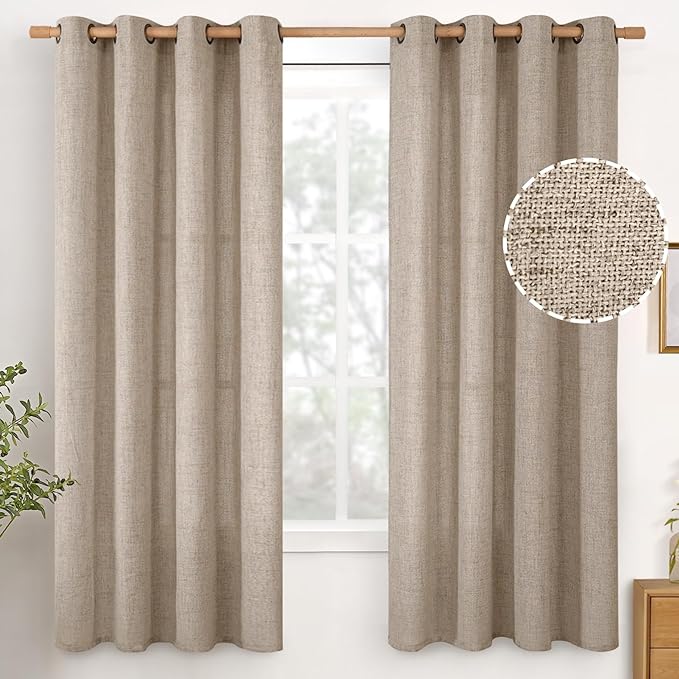 YoungsTex 68 Inch Length Burlap Linen Curtains 2 Panels Set by YoungsTex
