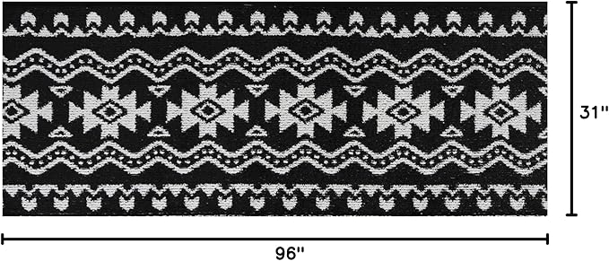 Custom Length Cut to Size Tribal Ethnic Southwestern Inspired Hallway Runner Rug, Non Slip Rubber Backed, 31 inch Wide X Customized Length, Aztec Black, 31 inch X 8 feet
