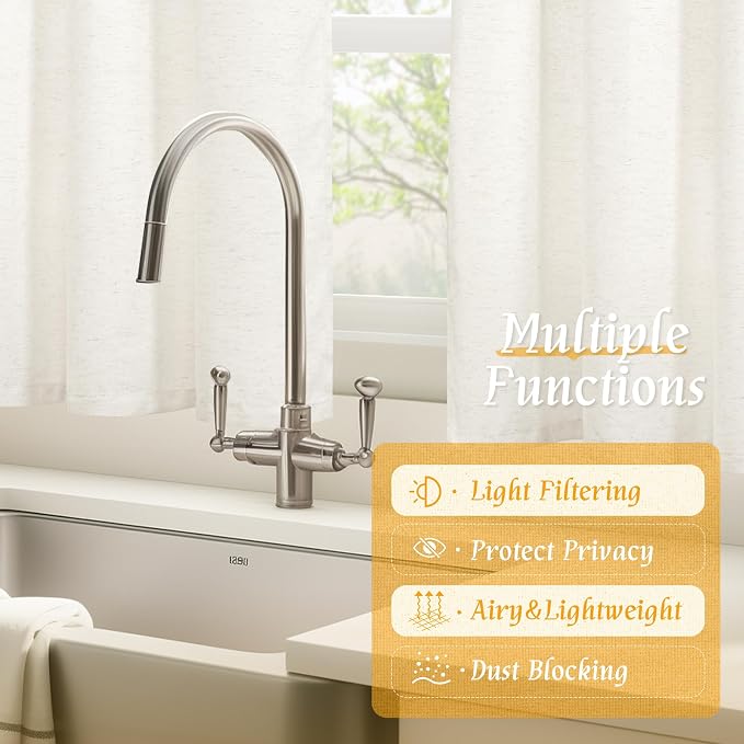 Semi Sheer Natural Linen Curtains 45 Inches Long - Image 9
