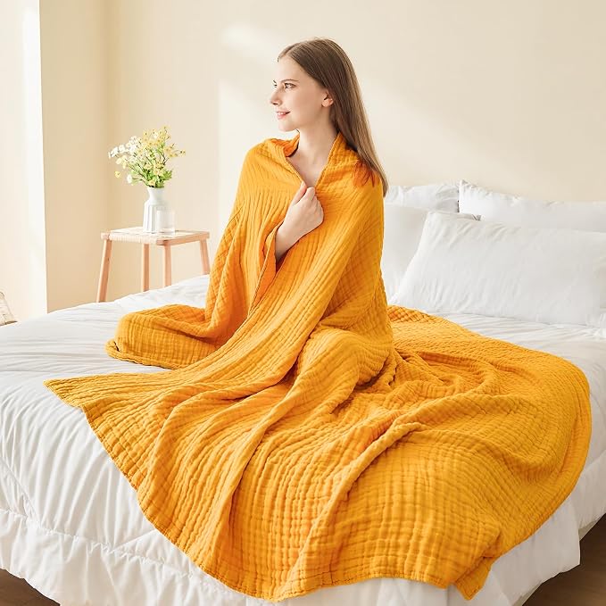 EMME Muslin Blankets for Adults Throw Blanket for Couch Breathable Gauze Soft - Image 5