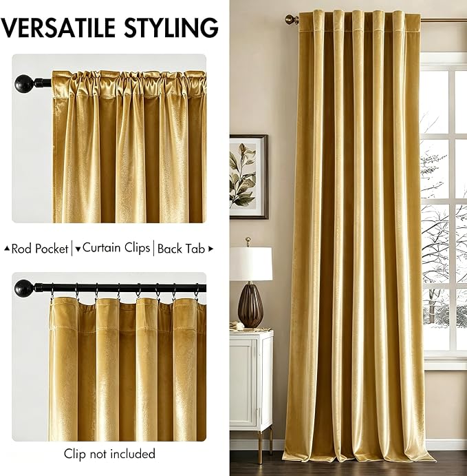 MIULEE Velvet Curtains 52x90 inches 2 Panels Gold Blackout Curtains | Luxury - Image 2