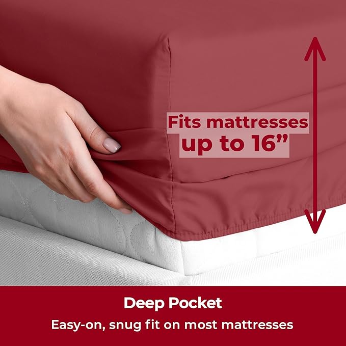 Mellanni Twin Sheets Set - 3 PC Iconic Collection Bedding - Hotel Luxury, Extra Soft, Cooling Bed Sheets - Wrinkle, Fade, Stain Resistant (Twin, Brick Red)