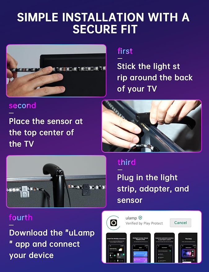 TV LED Backlight, 14.7ft LED Lights for 55-65 Inch TVs, Smart App Control TV Lights That Change with TV, USB-C Powered, RGB LED Strip Lighting Sync to Screen