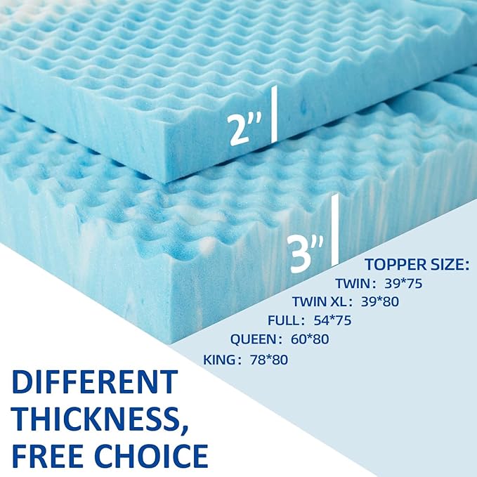 SINWEEK 3 Inch Mattress Topper 5-Zone Memory Foam Mattress Topper Pressure Relieve Soft Mattress Pad, CertiPUR-US Certified, Twin Size Blue