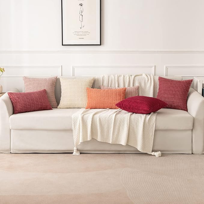 MIULEE Corduroy Decorative Throw Pillow Covers 16x16 Crimson Pack of 2 | Soft - Image 3