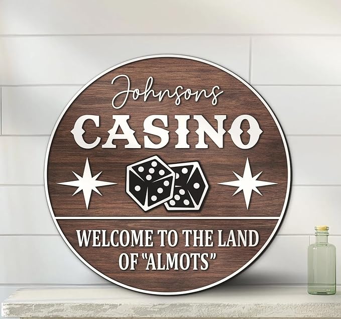 Custom Casino Name Sign, Personalized Dice Poker Signs, Large Wooden Casino Playing Wall Decor, Front Door Sign, 3D Wooden Hanging Home Decor Sign Gifts for Boys Girls, Casino Decorations
